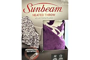 Sunbeam Velveteen Plush Electric Heated Throw Blanket
