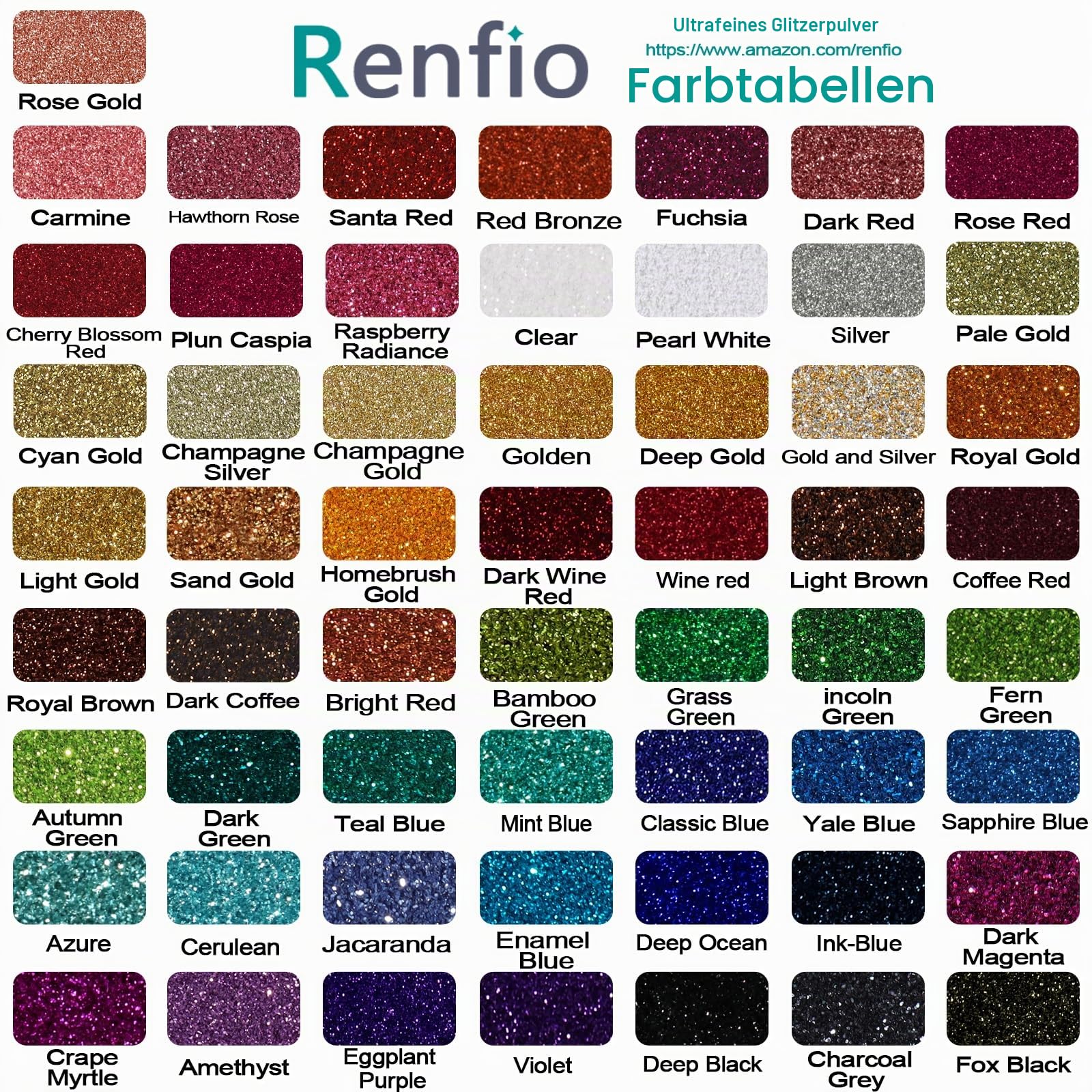 Renfio Ultrafeines Glitzerpulver, metallisches Harz, Glitzer, 60 g (2,11 Unzen), PET-Flocken, Basteln, Pailletten, 1/128" (0,008") 0,2 mm, Epoxid-Chips-Flocken für Becher, Schleim-Dekoration