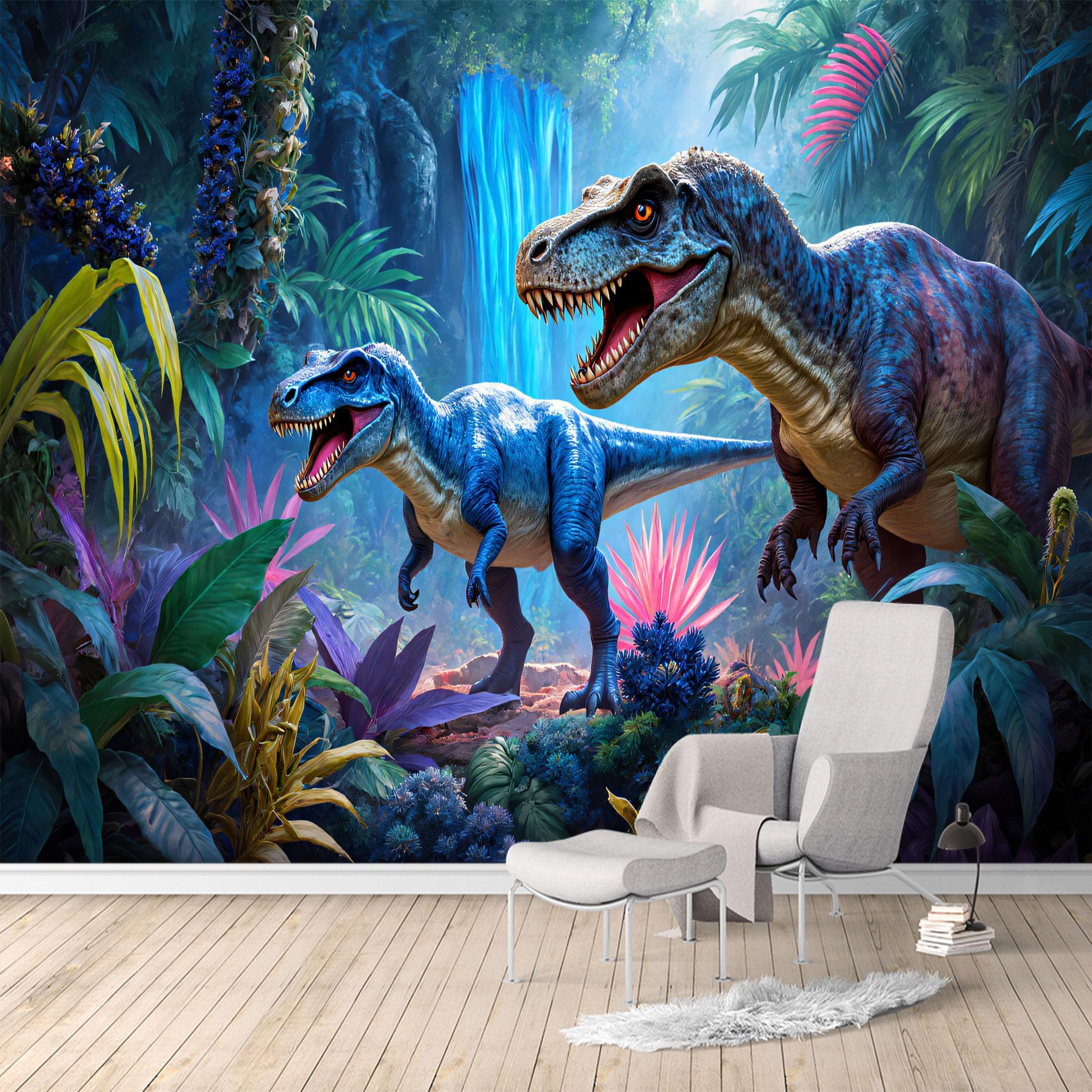Custom Size Wall Murals, Prehistoric Jungle & Giant Dinosaur View, Removable Self Adhesive Large Wallpaper Mural for Living Room Bedroom Office Home Decor