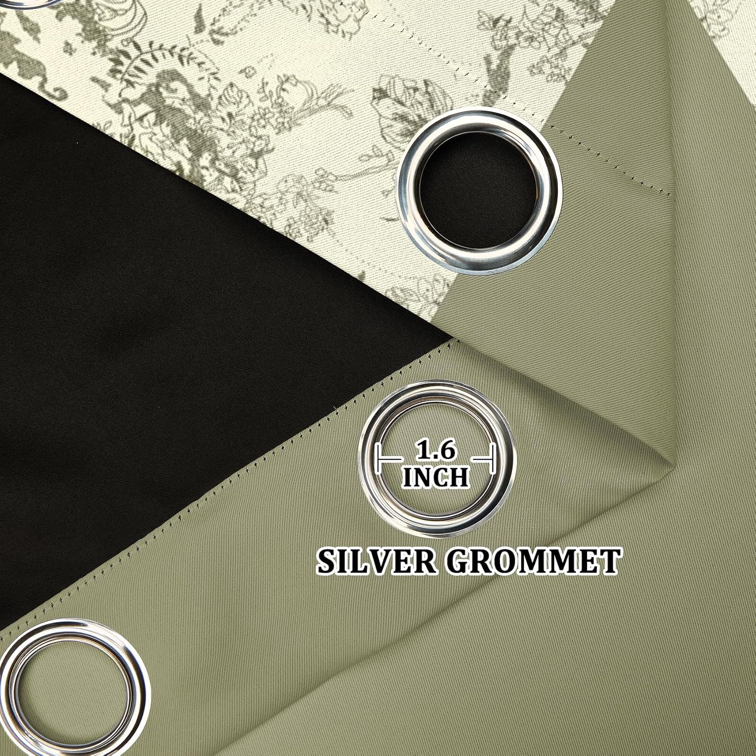 Renaiss 42 x 63 Inch Bedroom Blackout Curtains Half Solids Half Floral Printed Farmhouse Vintage Aesthetic Curtains French Country Grommet Green Window Treatment Farmhouse Drapes Black Liner 2 Panels