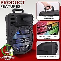 Vista 7 de Pyle 12'' Portable Bluetooth Speaker System - 800 Watts - Karaoke Speaker w/ Latest DJ LED Lights, USB/FM/BT/Aux/Remote Control/Mic Inputs &