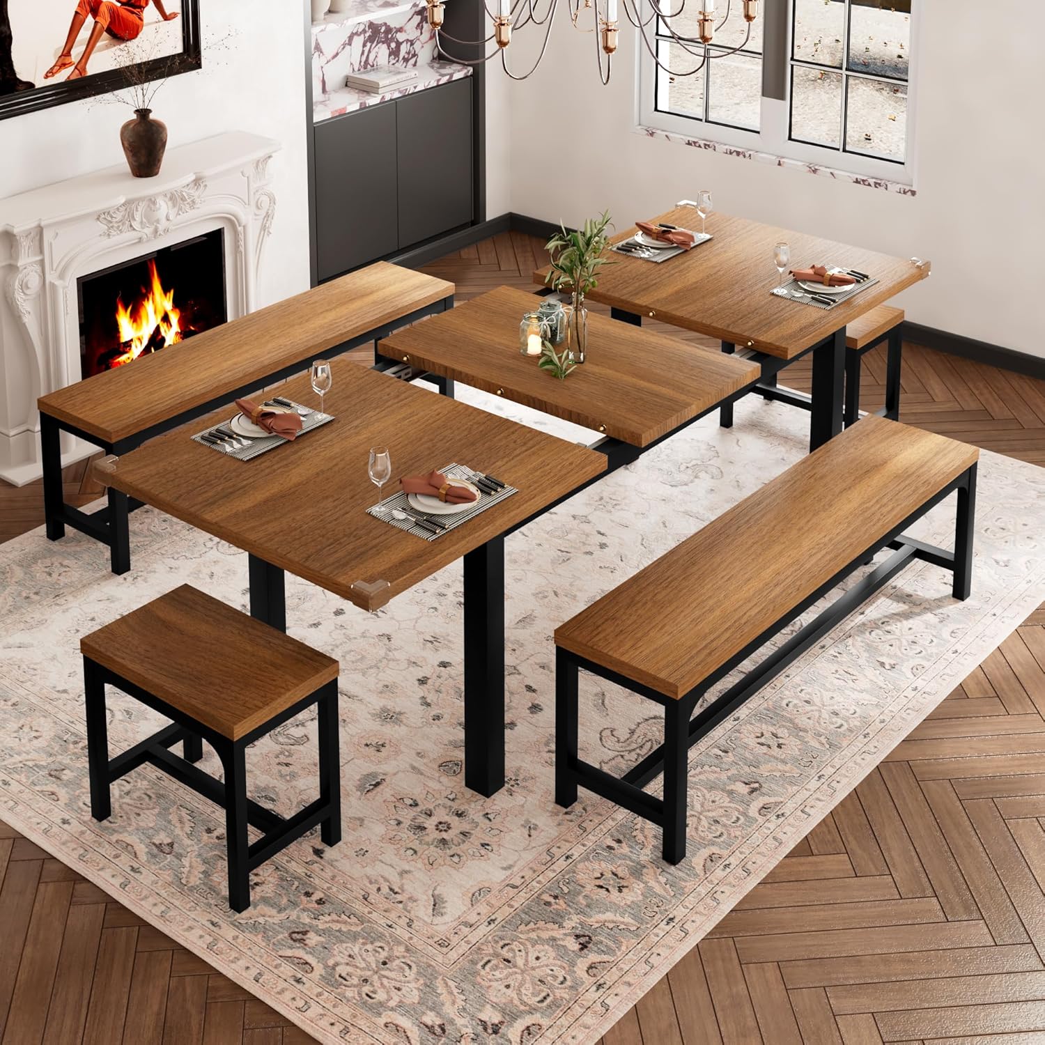 Amazon.com - Valnase 5-Piece Dining Table Set with 2 Benches and 2 ...