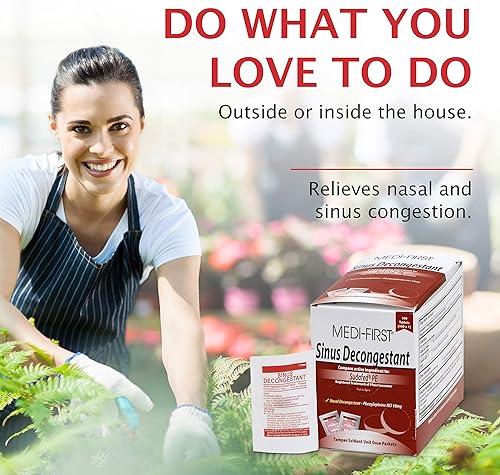 Miniatura 2 de Medique Productos Medi-First 80933 Descongestionante sinusal, 100 paquetes de 1 (el embalaje puede variar), rojo