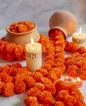 5 PC - 5 feet Marigold Garland |Indian/American Wedding Party Mantle Decoration, Faux Garlands Wedding Garland, Diwali Decoration, Spring Bush Floral! (Dark Orange)