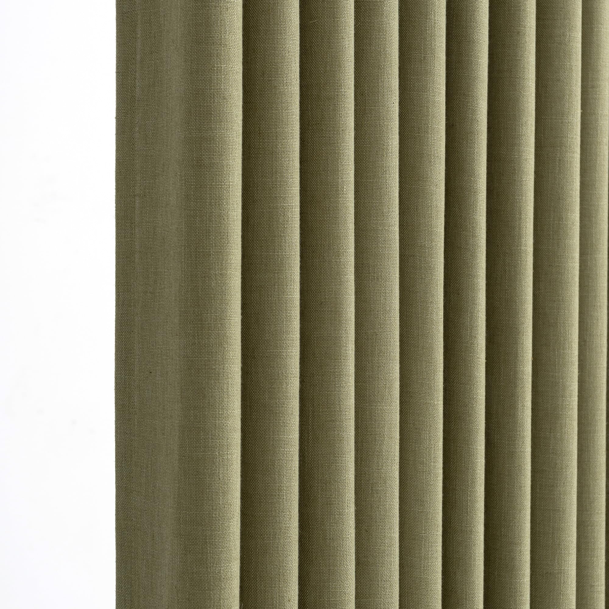 Liz Pinch Pleated Linen Curtains Light Filtering Curtains for Living Room, Farmhouse Window Curtains for Bedroom, Modern Drapes with Hooks and Rings, 90 Inches Long, Olive Green, 2 Panels Set