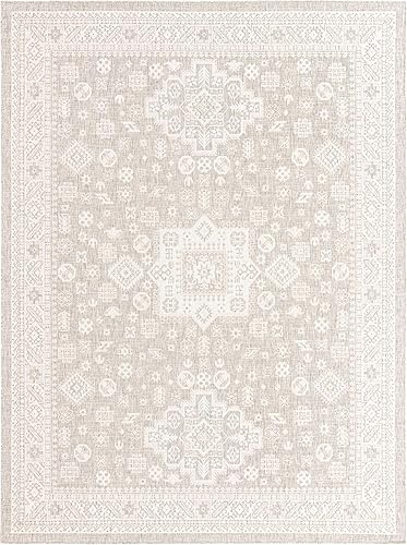 Miniatura 646 de Rugs.com Outdoor Aztec Collection Alfombra – 4 x 6 pies alfombra de tejido plano gris carbón perfecta para salas de estar, grandes comedores, planos