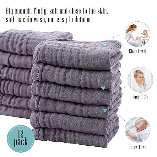 Vista 165 de Cute Castle Paquete de 12 paños de muselina para bebé, 100% algodón, ultra absorbentes, grandes, 20 x 10 pulgadas, trapos súper absorbentes