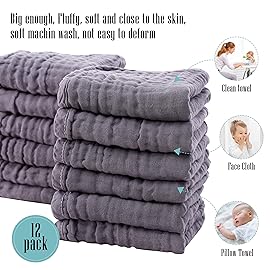Cute Castle 24 Pack Muslin Burp Cloths for Baby - Ultra-Soft 100% Cotton Baby Washcloths - Large 20\'\' by 10\'\' Super Absorbent Milk Spit Up Rags - Burpy Cloths for Unisex, Boy, Girl - Grey