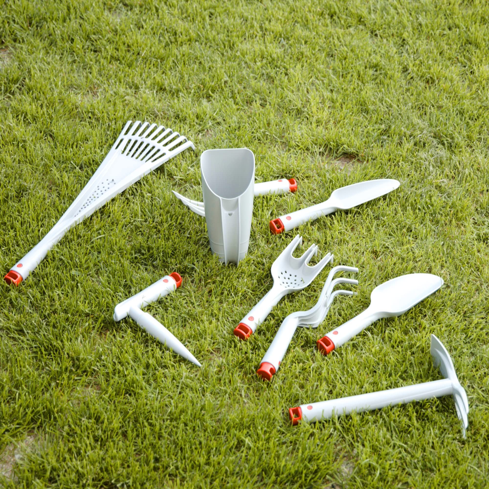Set di 9 mini vasi per serra Planter antracite 59,6 x 75,3 cm + annaffiatoio giraffa piccolo 1,5 l + attrezzi da giardino, 7 attrezzi da giardinaggio, attrezzi da giardinaggio, fioriera con coperchio