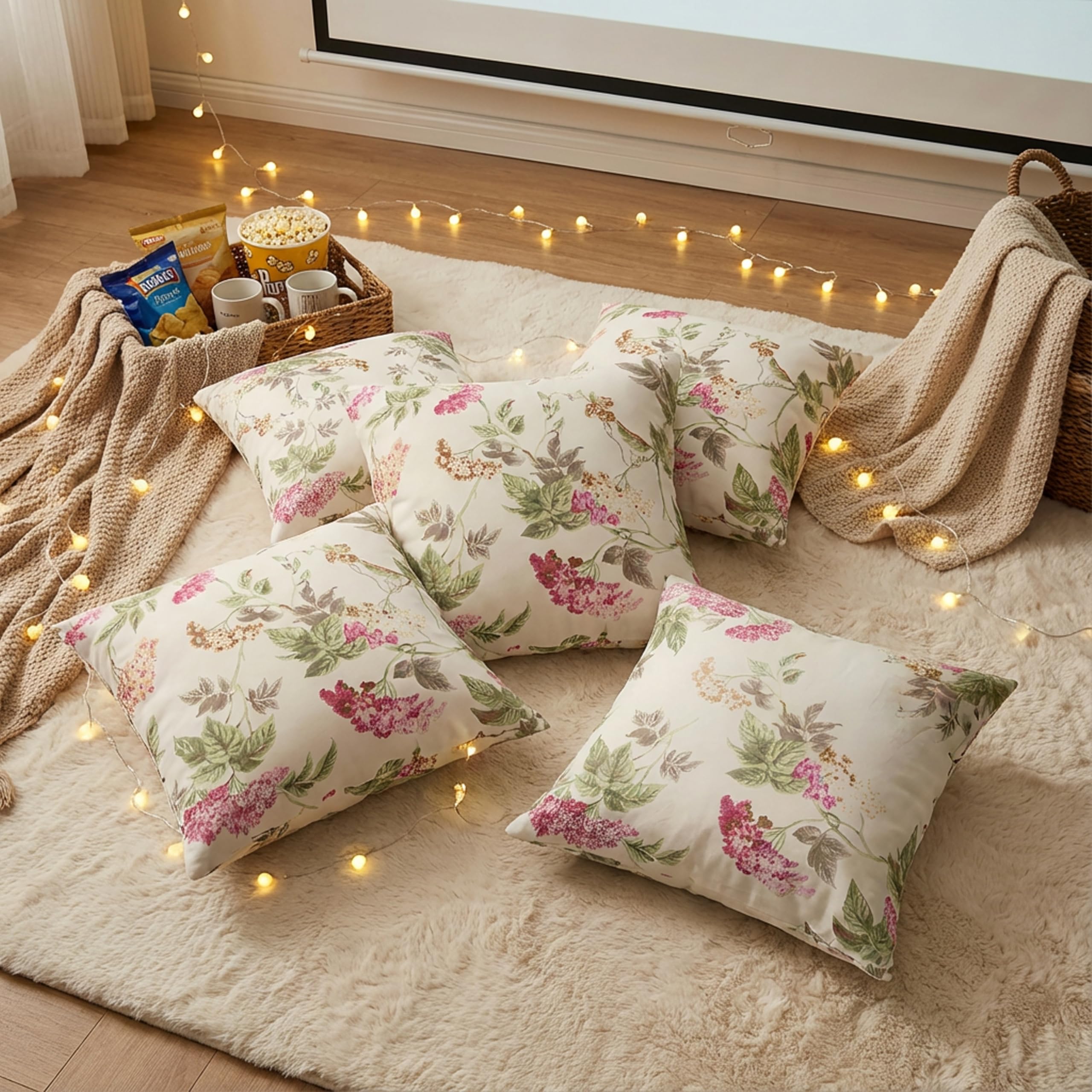 Clasiko Cotton Cushion Covers 16x16 – Set of 5 Decorative Cushion Covers, Bloom Lace, Soft Cotton, Hidden Zip, Sofa & Bedroom Décor 1