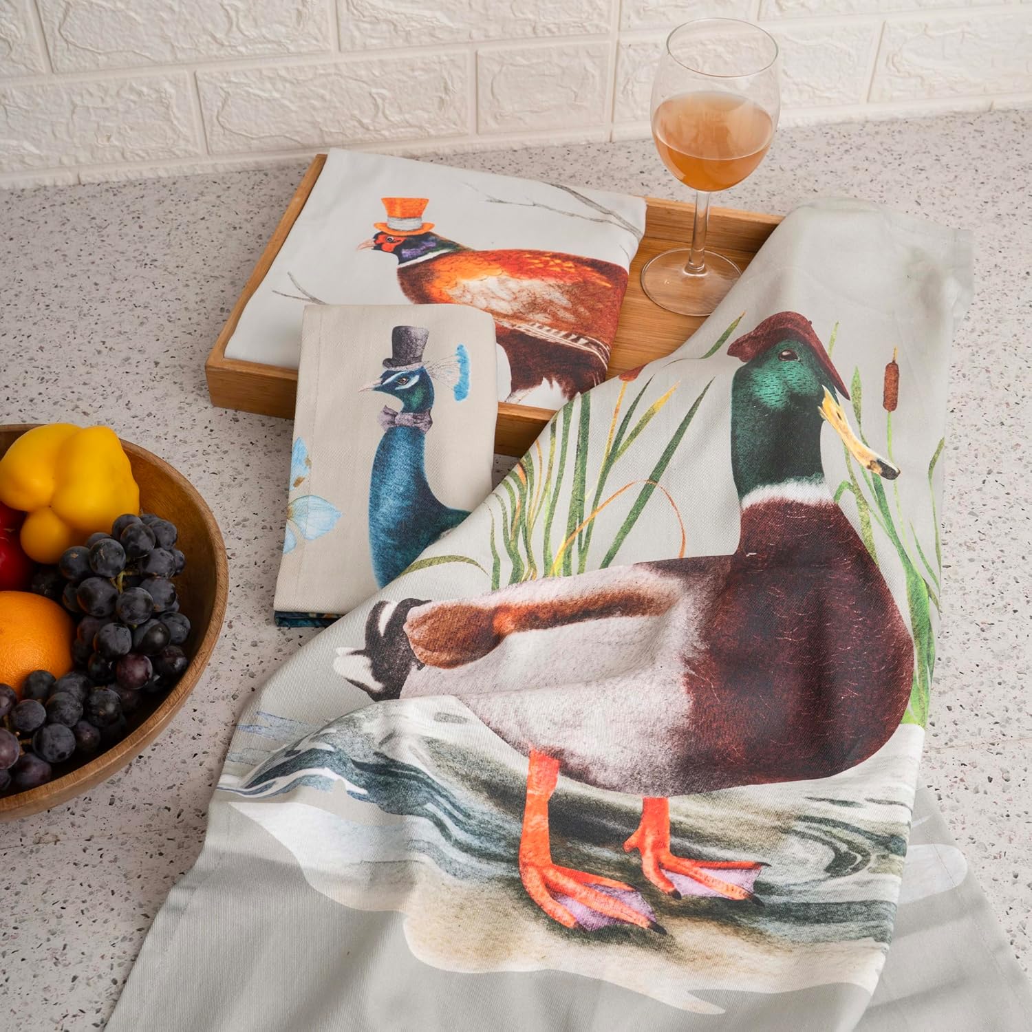 GOTS Organic Cotton Kitchen Towels, Set of 3 (18 x 28 in) | Printed Tea Towels & Dish Towels | Soft, Absorbent, Quick-Dry | Hanging Loop - Image 6