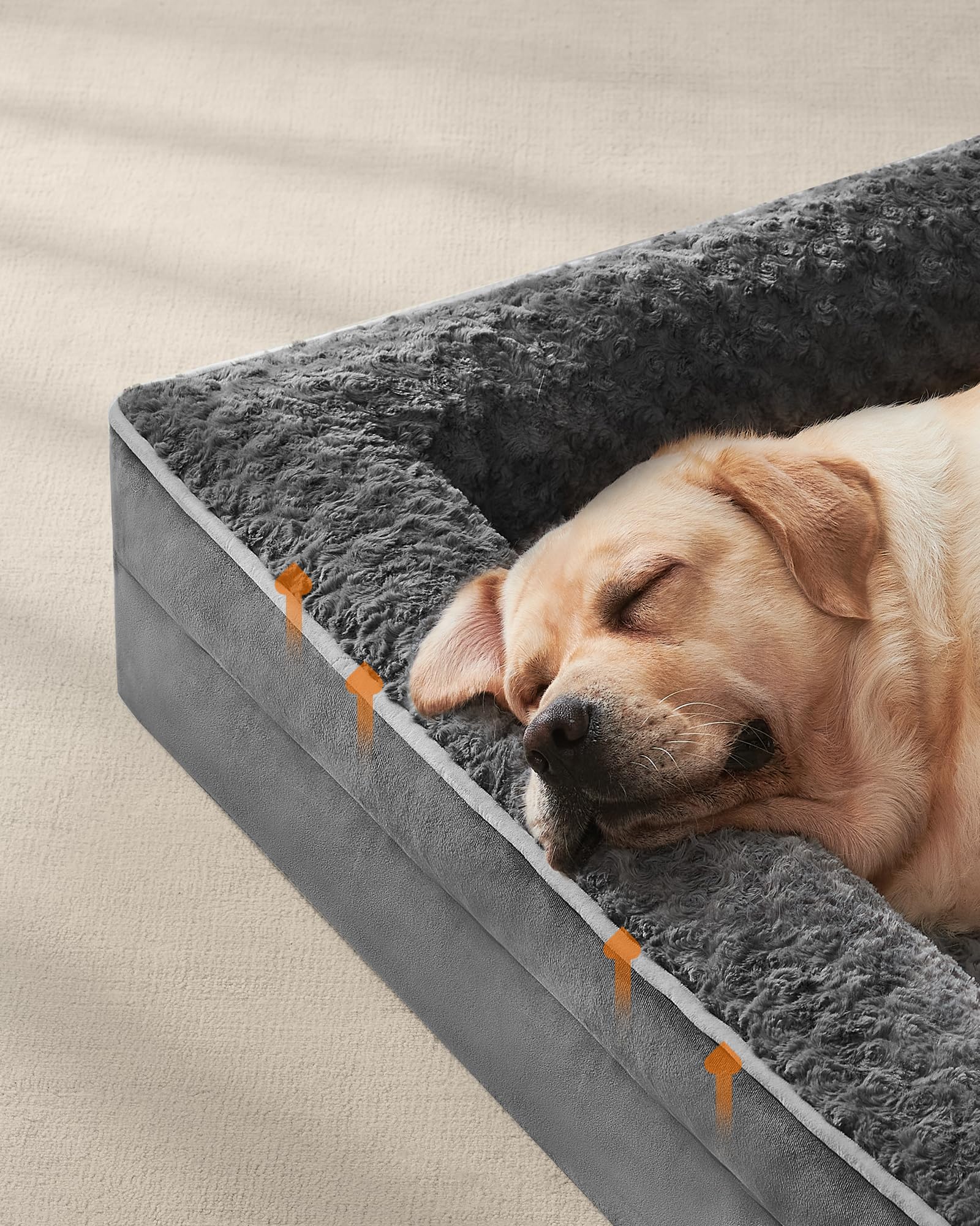 Feandrea Cuccia Cane Interno, Cuccia per Cani, Lettino per Animali, Ortopedico con Gommapiuma Ondulata, Bordi Rialzati, Copertura di Peluche Sfoderabile,122 x 89 x 18 cm, Grigio Ardesia PGW254G02