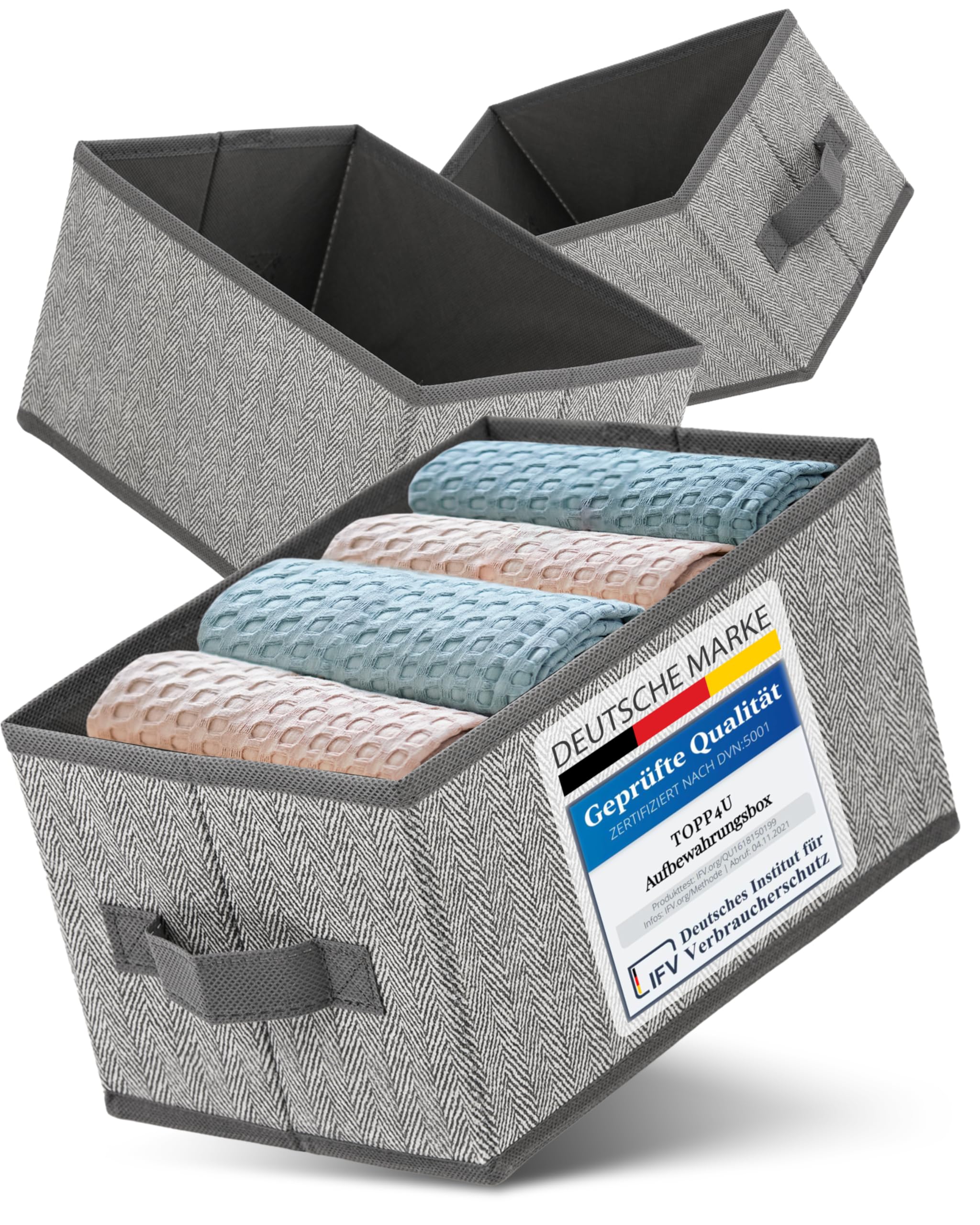 TOPP4u 3er Set Kleine Aufbewahrungsbox 26x18x15 cm - Boxen Aufbewahrung - Aufbewahrungsbox faltbar - Schubladen Organizer Box - Faltbox Kisten Kleiderschrank Stoffboxen für Unterwäsche, Hosen, Socken