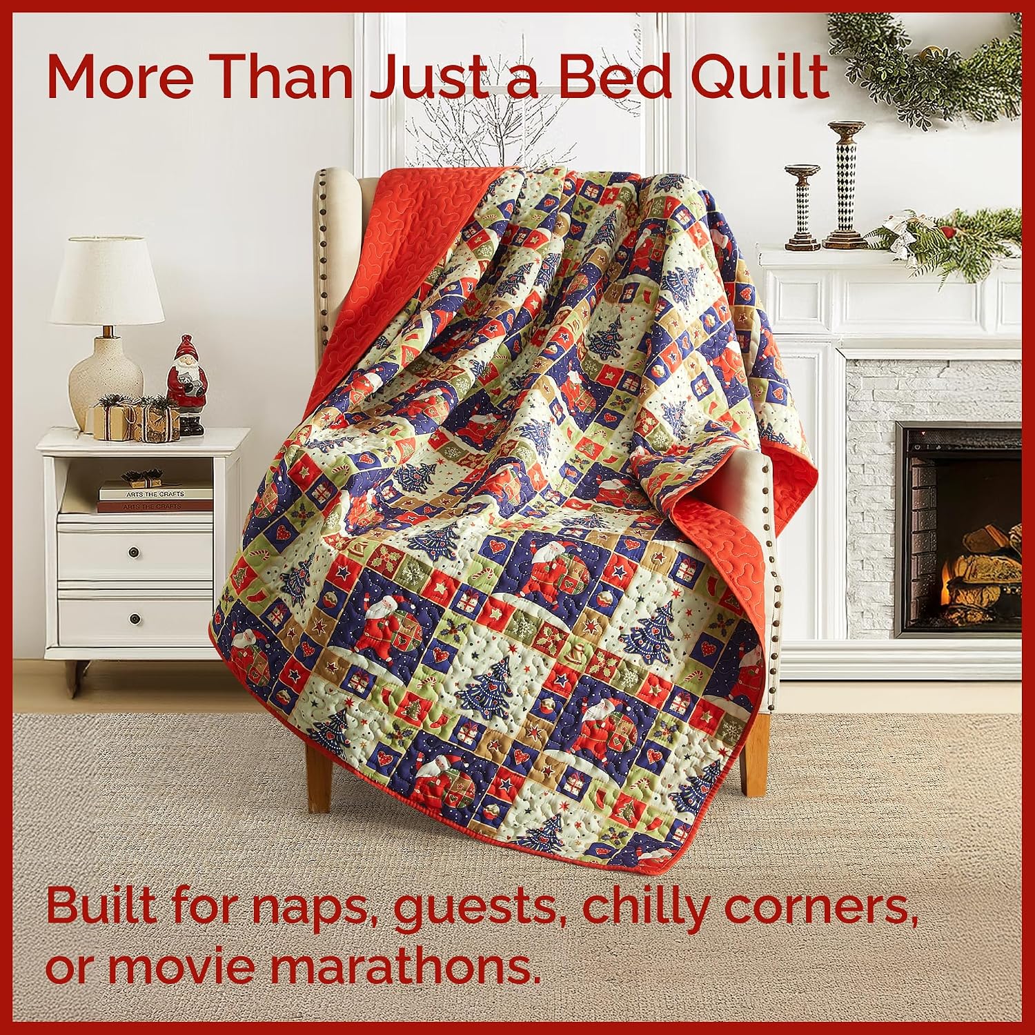 Quilt Set Twin/Twin XL Size - Christmas Quilts - Santa's Sack, 68 x 86 | 2 Piece Set, Lightweight Comforter w/ 1 Pillow Sham, Coverlet Blanket for All Seasons, Xmas Festive Winter Holiday Bedspread