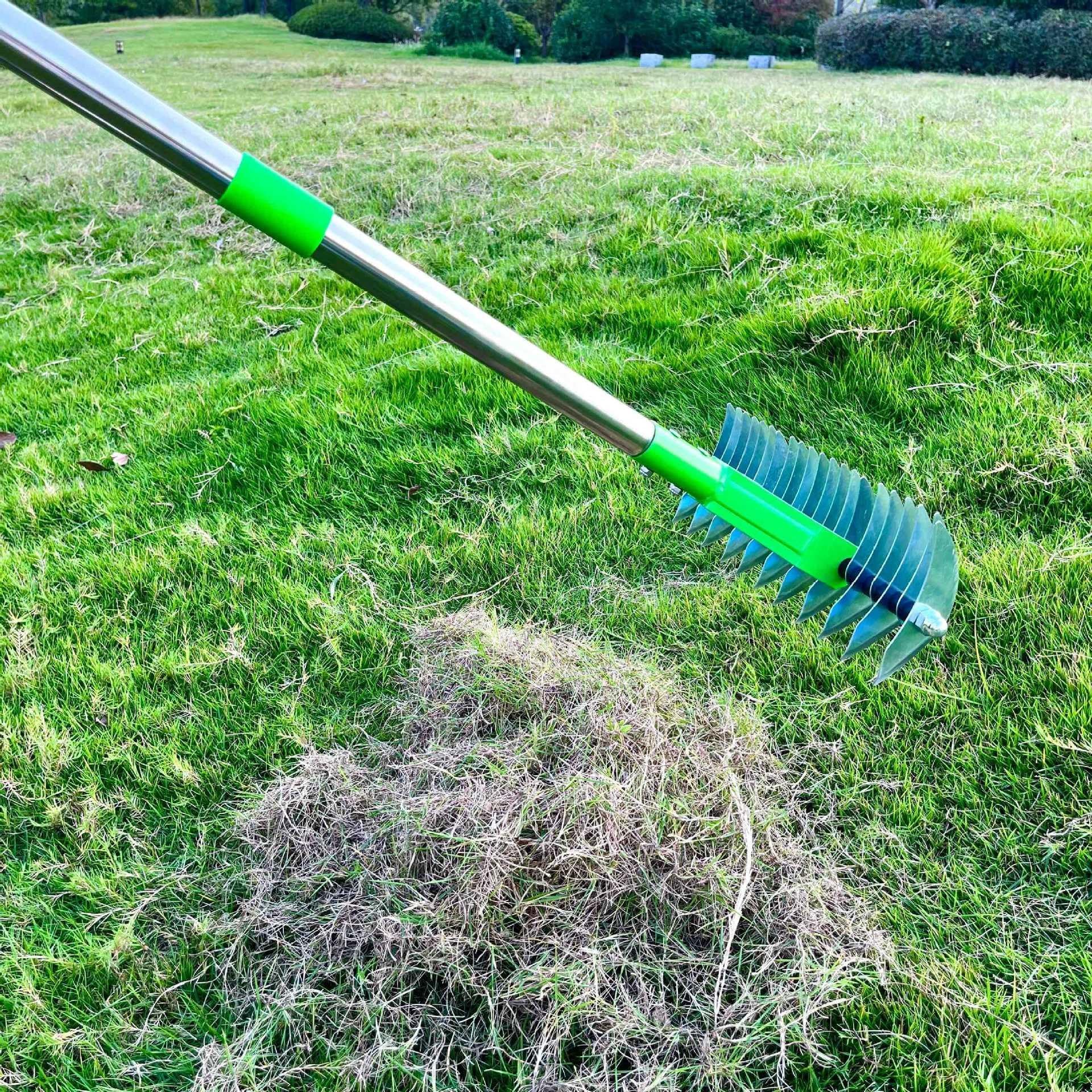 Rastrillo de Metal Verde for desbrozar el Suelo, aireador de Suelo, esparcidor de Hojas con Opciones de Mango de 130cm/160cm for el Cuidado del jardín(160cm)