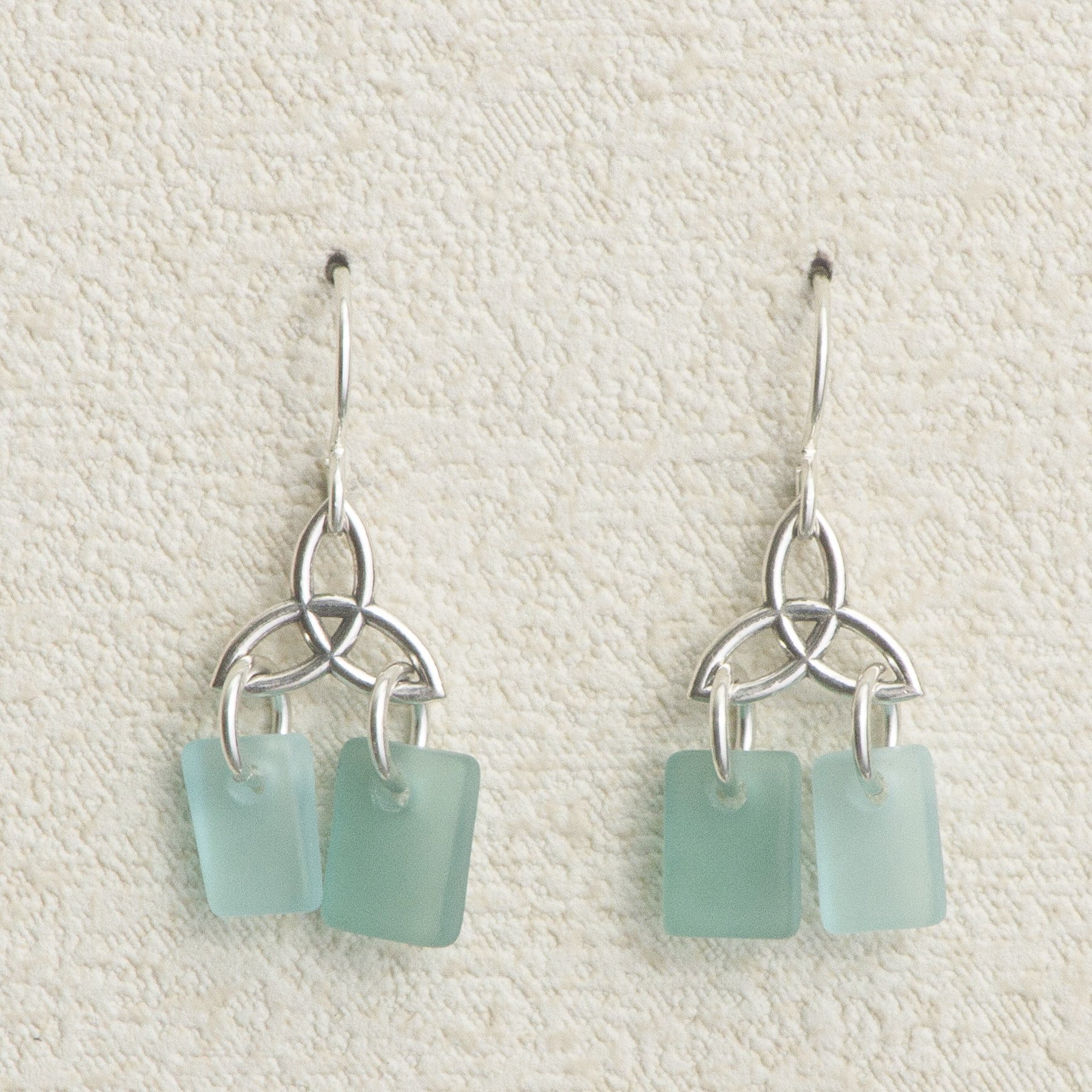 Sea Glass Celtic Knot Earrings (Breeze) - Sterling Drop Beach Earrings for Women by EcoSeaCo, using recycled and sustainable material. Handmade in the USA