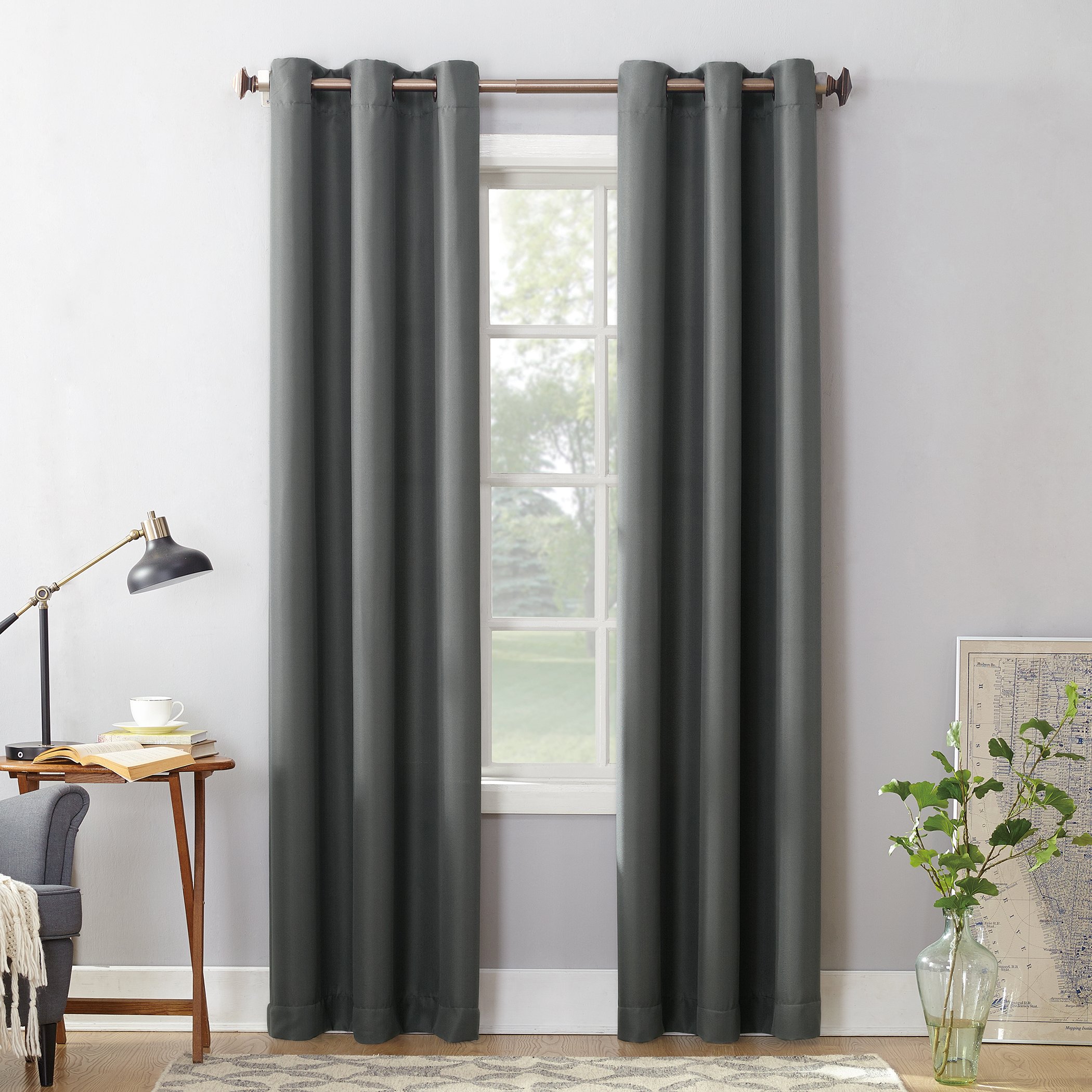 No. 918 Montego 2-Pack Casual Textured Semi-Sheer Grommet Curtain Panel Pair, 48" x 95", Charcoal, Charcoal Gray