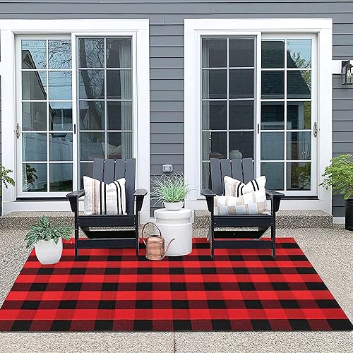 Miniatura 3 de IOHOUZE Alfombra a rayas color negro y beige, alfombra de puerta delantera de 4 x 6 pies, alfombra lavable para porche frontal doble, alfombra