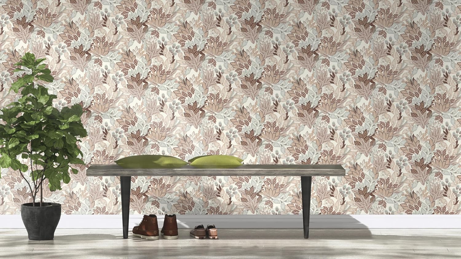 Rasch Tapeten 866223 Non-Woven Wallpaper with Leaves in Blue Grey, Beige and Brown from The Symphony Collection 10.05 m x 0.53 m (L x W)