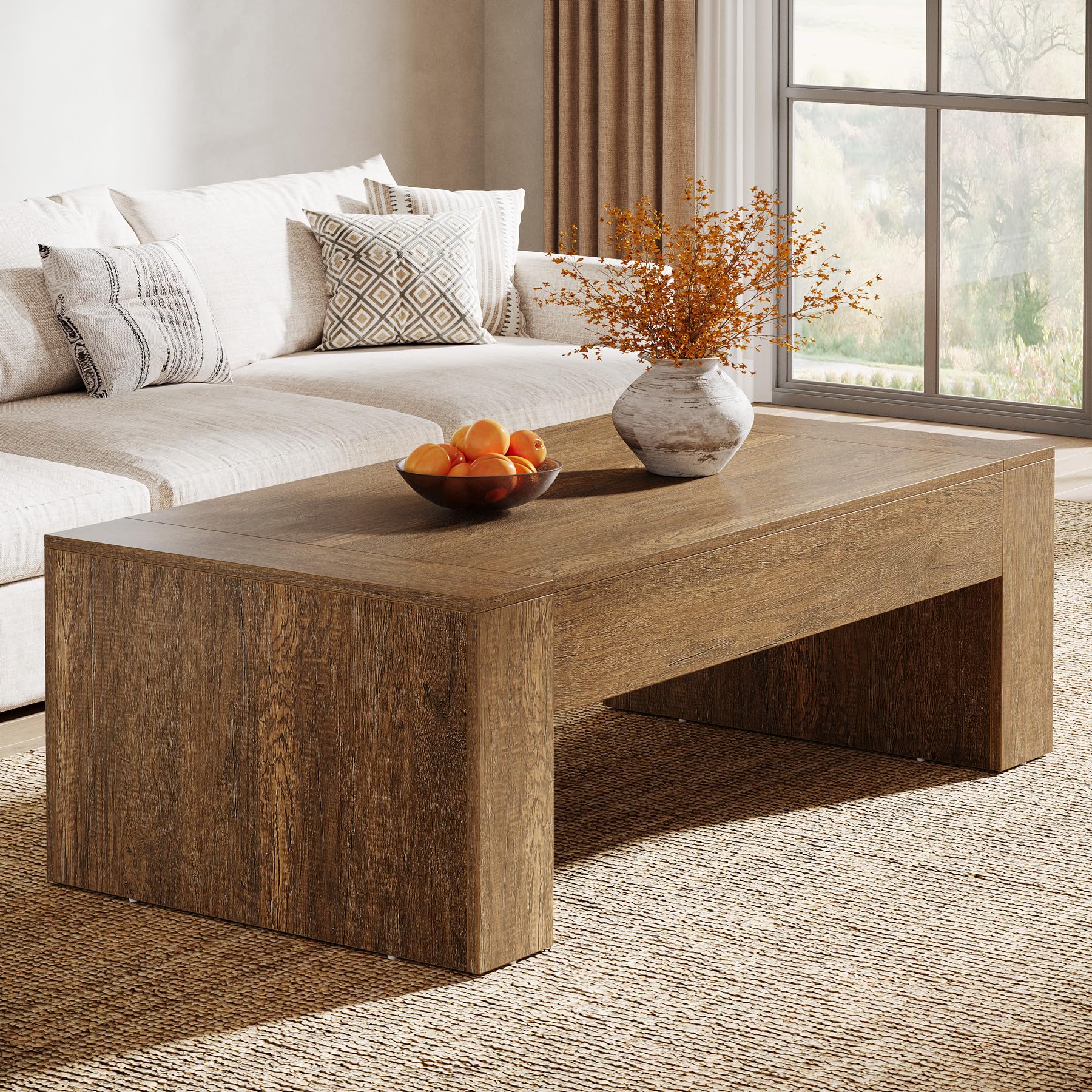 Tribesigns Rectangular Coffee Table for Living Room 51-Inch Farmhouse Accent Center Cocktail Tea Table with Sturdy Base Vintage