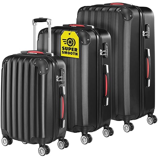 Monzana® Baseline 4 Pcs Travel Suitcase Set | Luggage Set | Hard Shell Suitcase | ABS | 4 Wheels | Anti-Scratch | Small Medium Large XL | Lockable Suitcases Set - Black