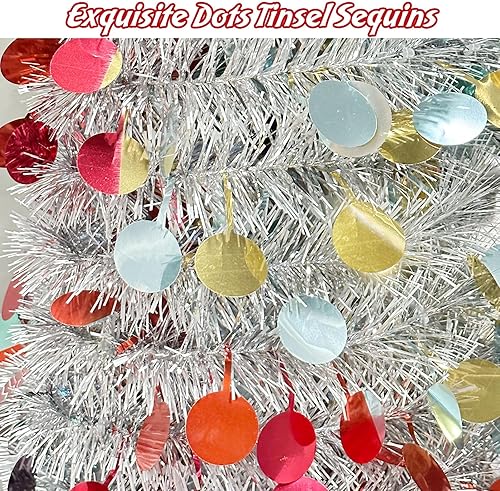 Miniatura 6 de Árbol de Navidad desplegable, árbol de Navidad artificial plegable de 5 pies con 90 luces LED, árbol de Navidad pequeño de oropel para el hogar,