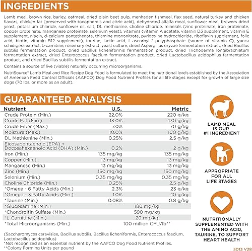 Miniatura 7 de NutriSource Alimento para perros adultos, hecho con cordero y arroz, con granos saludables, 15 libras, comida seca para perros
