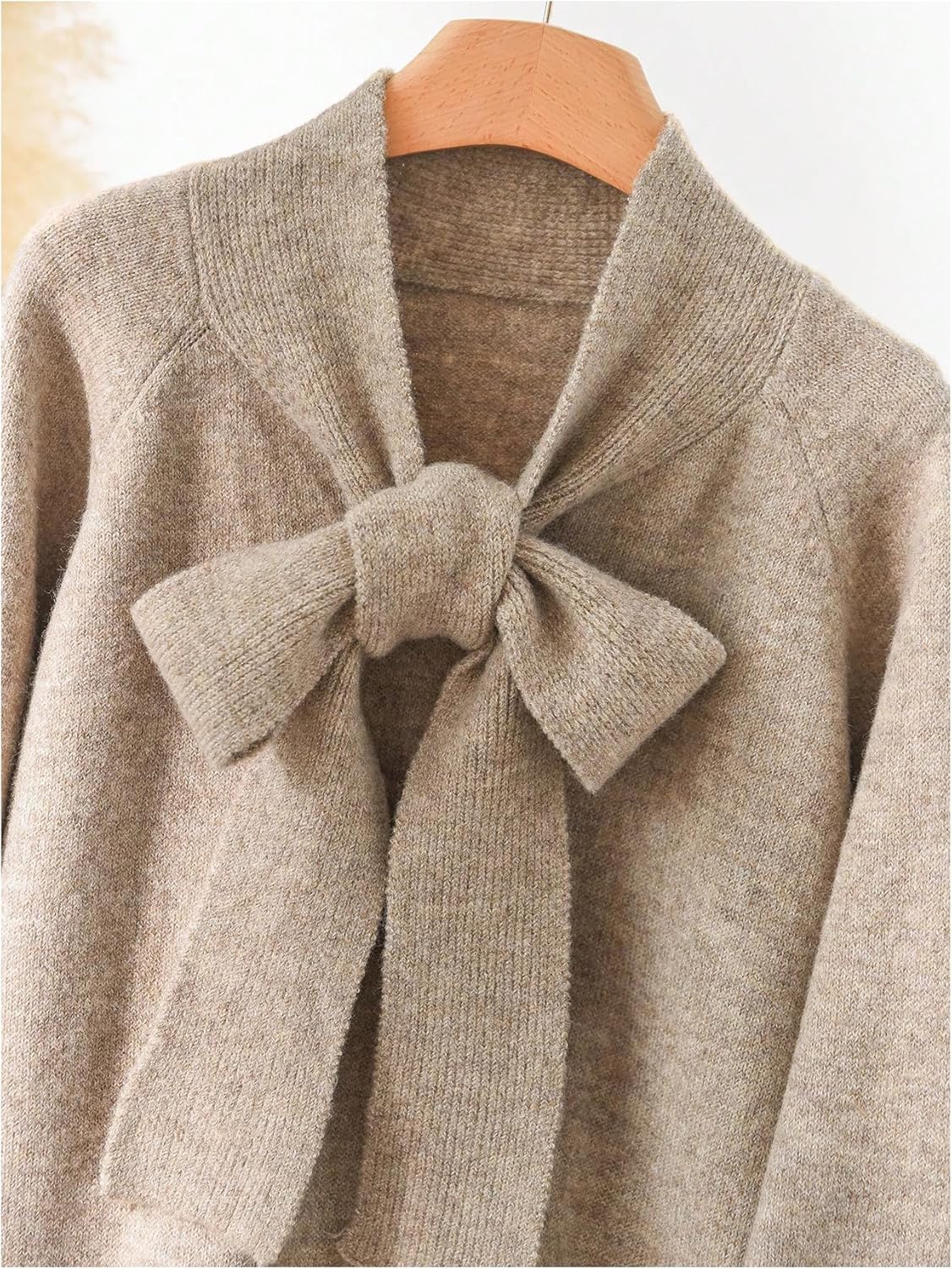 GORGLITTER Women's Plus Size Fall Sweaters Trendy Winter Outfits Cute Bow Tie Front Long Sleeve Pullover Top Jackets - Image 4