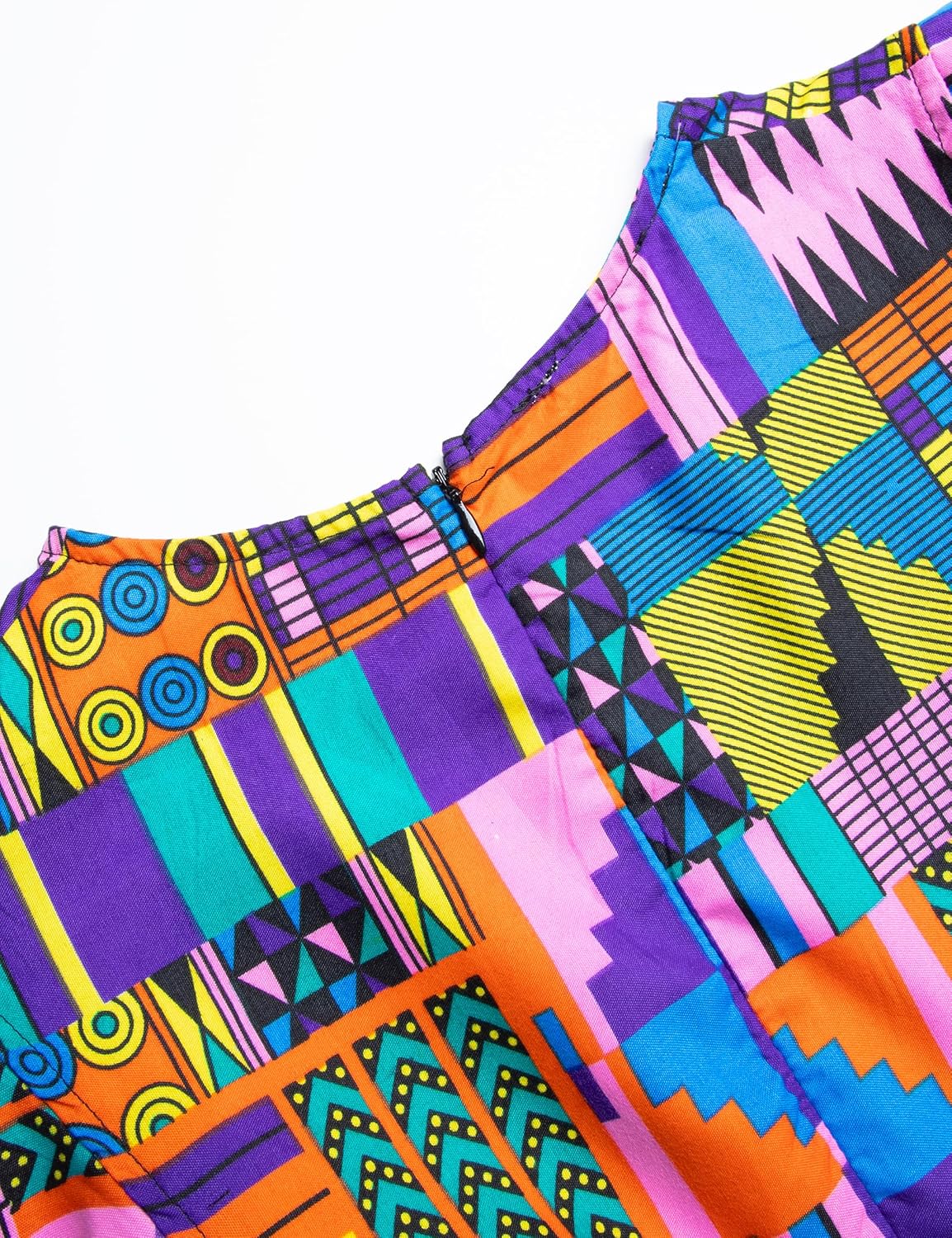 Womens African Vintage Ruffle Trim Sleeve Ankara Tunic Swing Dress - Image 4