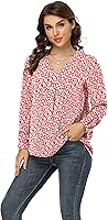 Vista 3 de Jouica Blusas para mujer, blusa casual de gasa, holgada, con cuello en V, manga larga
