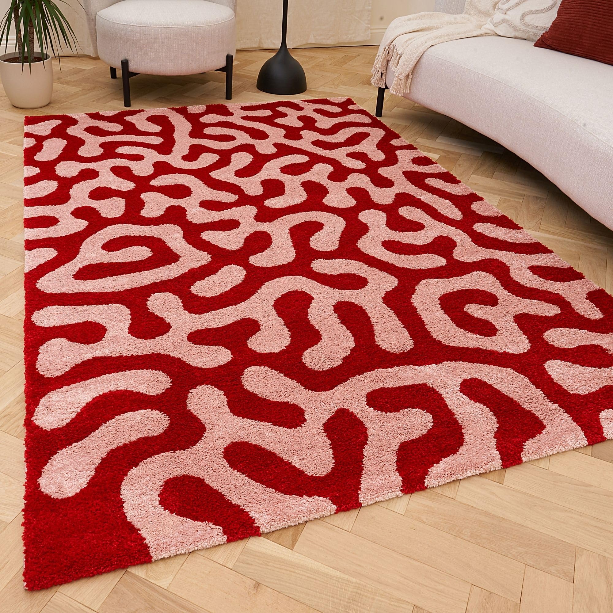 THE RUGS Joli Area Rug - Soft Dense Pile Modern Artistic Design, Durable & Easy Care Carpet for Living Room & Bedroom - Doodle Red & Pink, 80 x 150 cm