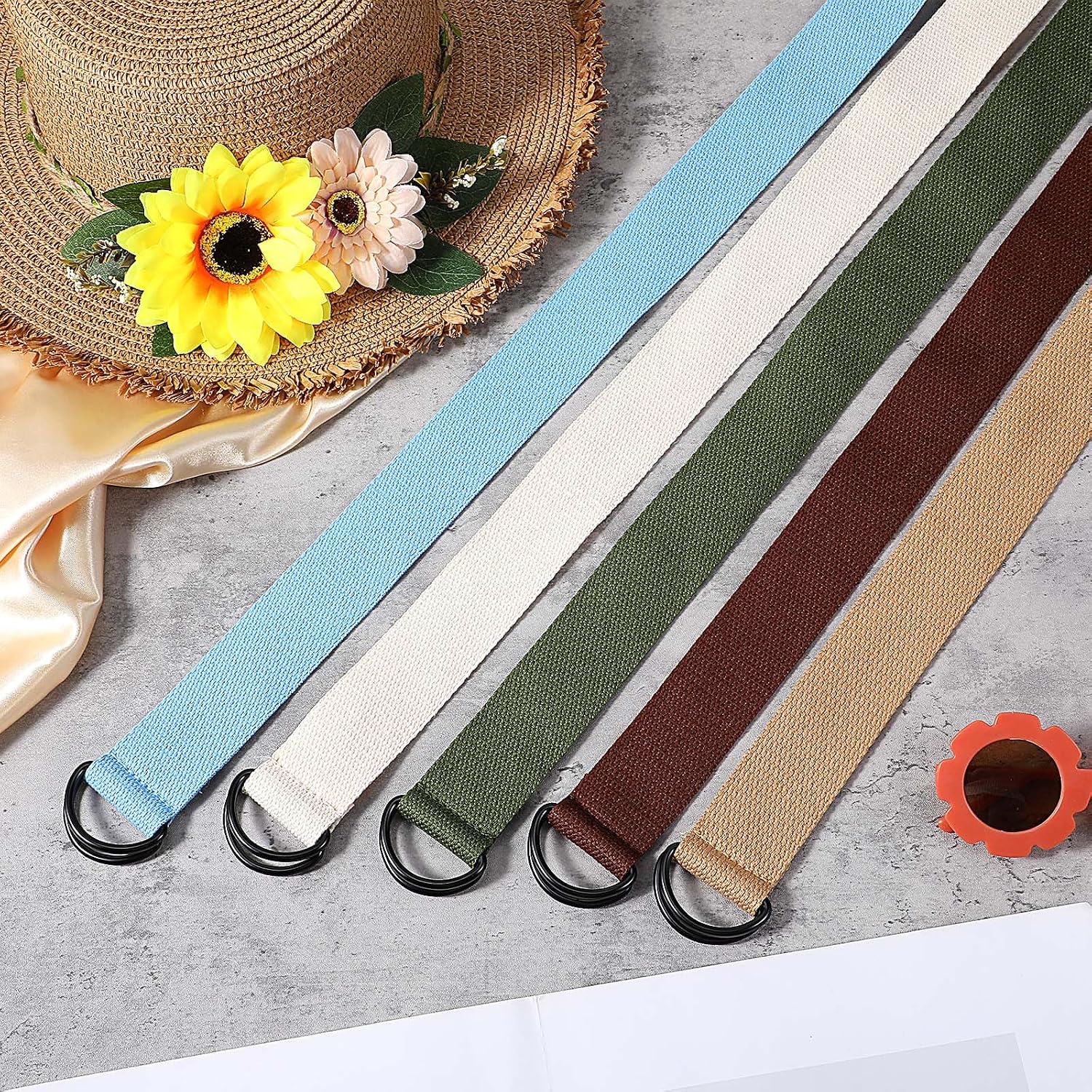 16 Pcs Canvas Belt Web Fabric Casual Belt with Zinc Alloy Buckle Double D-ring Canvas Adjustable Belts for Women Men (8 Colors)