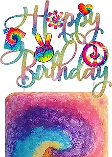 Tie Dye Happy Birthday Cake Topper Tie Dye Party Decoration for Carnival Party Supplies Hippie Theme Groovy Party Baby Shower Supplies