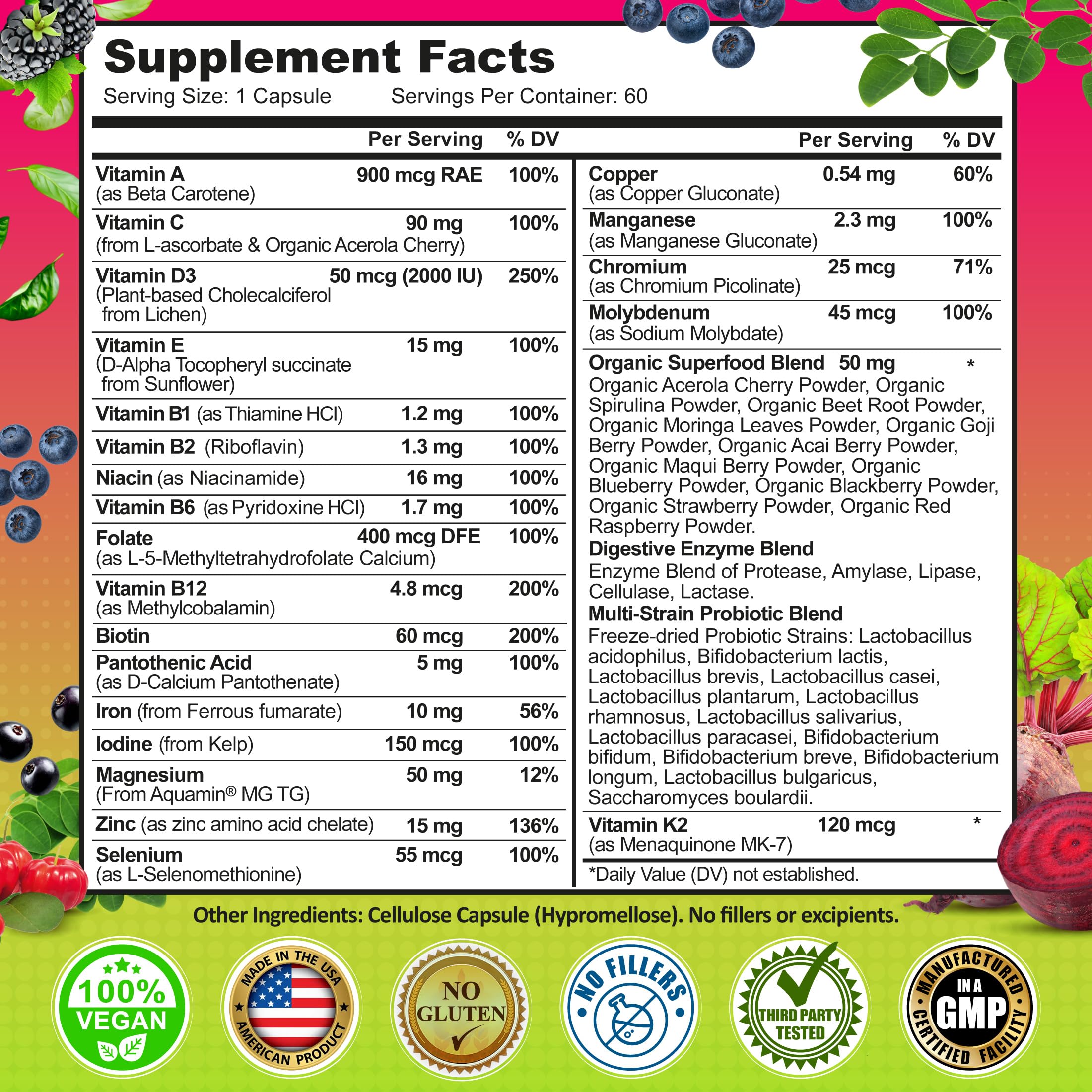 Vegan Methylated Multivitamin for Women - Biotin, Probiotics & Iron — Amazon image 6