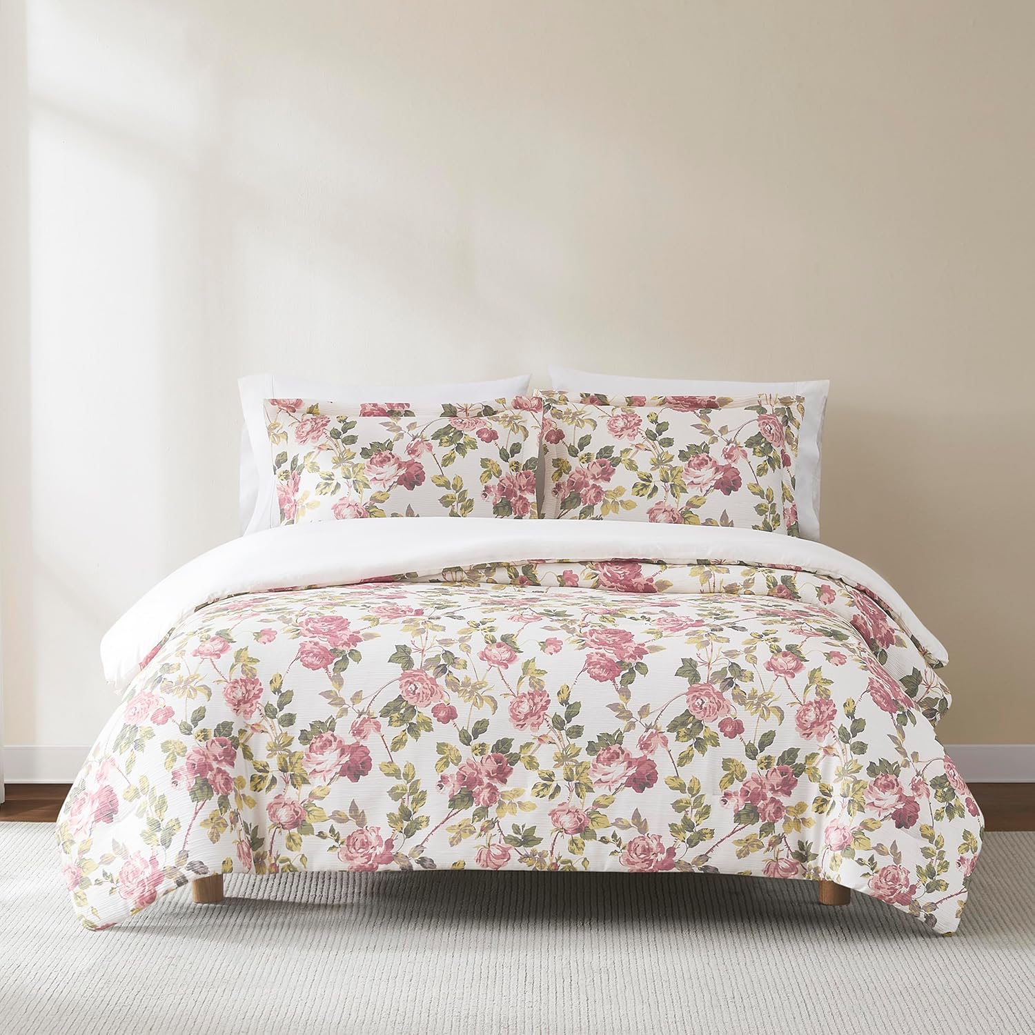 Lush Decor Vintage Rose Comforter 3 Piece Set Full/Queen Dusty Rose - Floral Comforter - Pink Flower Bedding Set - Garden Print - Coquette Decor