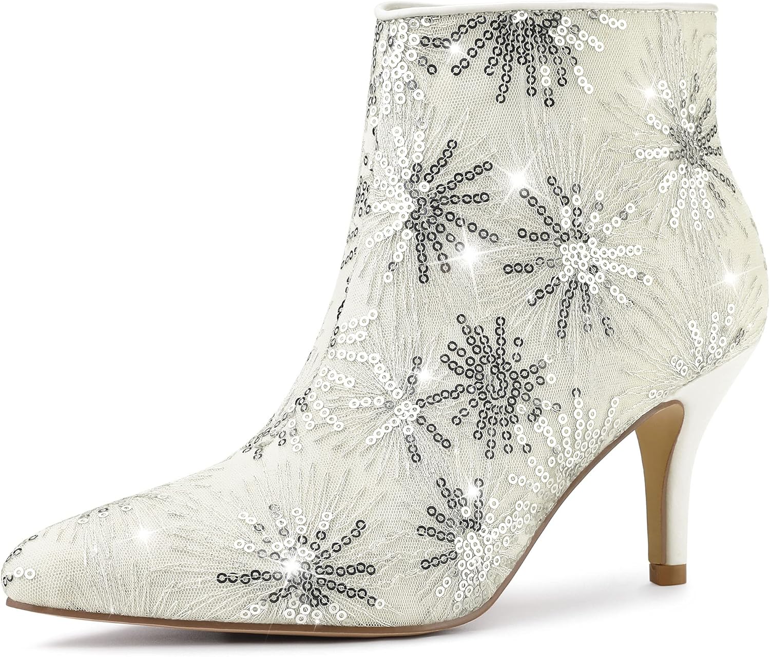 Allegra K Women's Glitter Pointed Toe Chunky Heel Ankle Boots