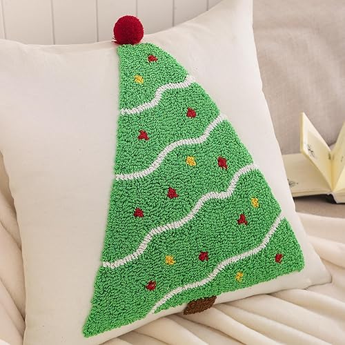 Miniatura 4 de Juego de 2 fundas de almohada de Navidad de 18 x 18 pulgadas, color verde, decoración de fiesta de Navidad, fundas de cojín suaves para sofá, cama,