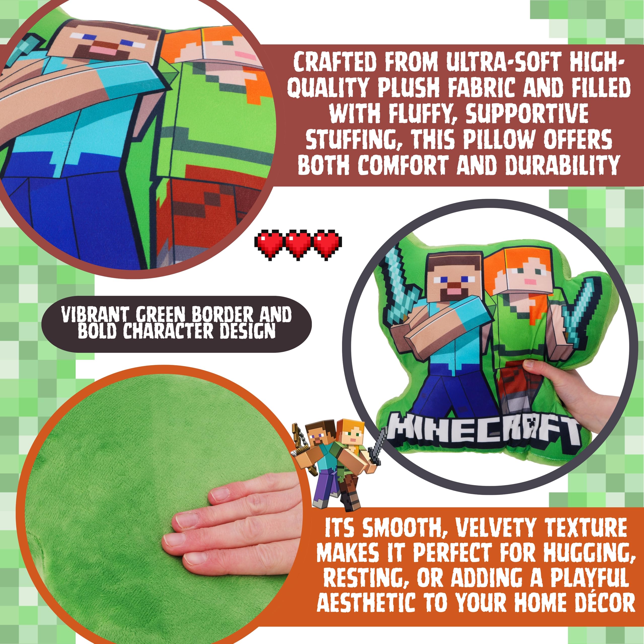 Toyland® 34 cm (13”) Minecraft Verde Cuscino in peluche - Super morbido, decorativo, carino, cuscino da coccolare per bambini - Accessorio per camera da letto, divano e ufficio