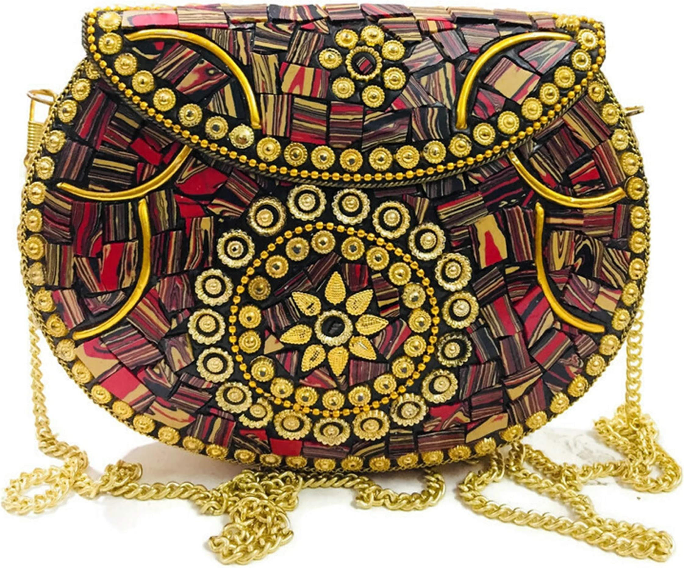 Women Girl Clutch Ethnic Metal purse Mosaic Clutch wallet sling bag Marriage bag Wedding Box Clutch for Women…