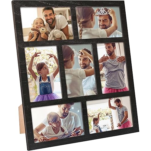 MONT PLEASANT Picture Frame Collage 4x6 Photos Display - 7 Openings Photo Collage Picture Frame Wall Decor for Tabletop Stand and Wall Mounting Frames Collage Set for Home Decor Family Gifts (Black)