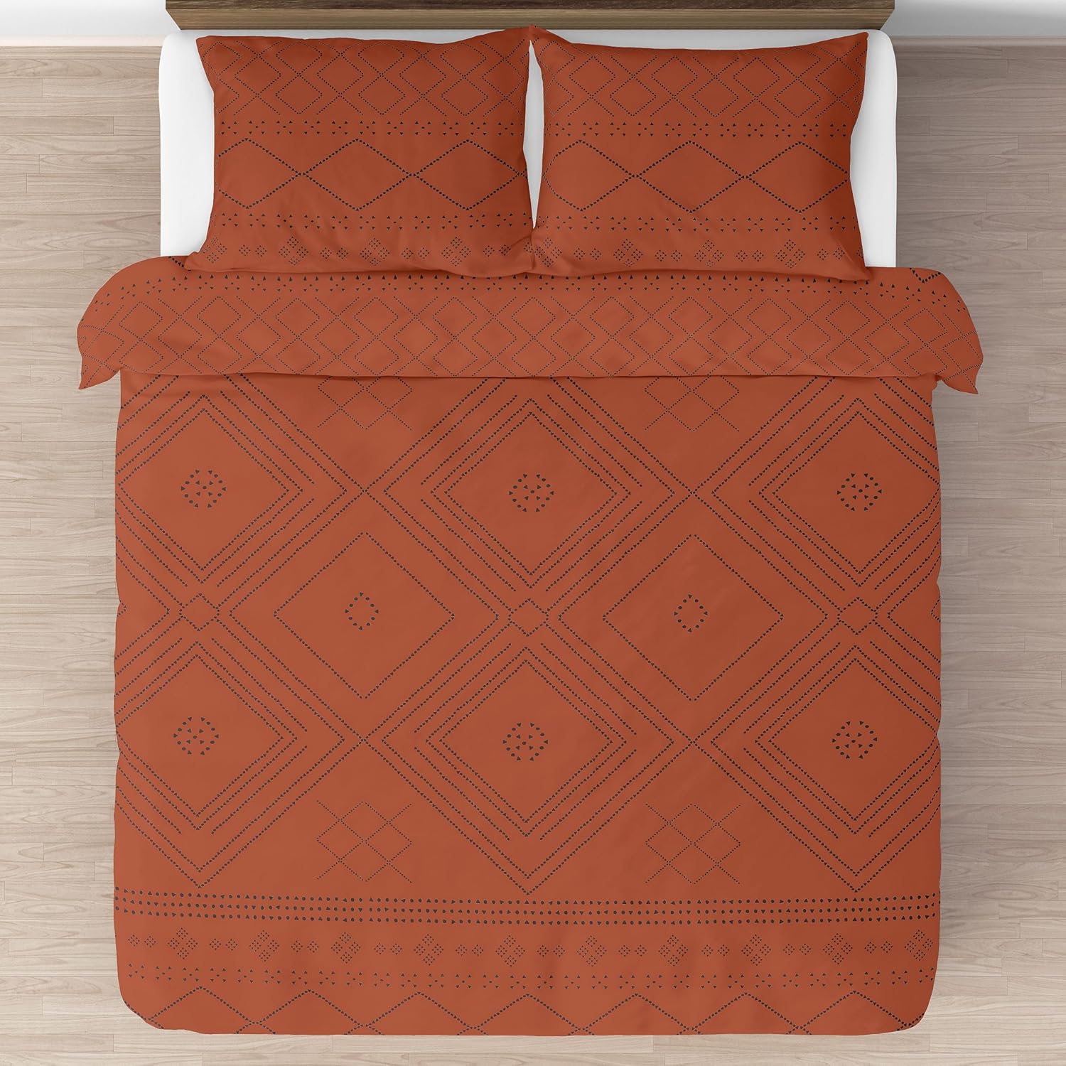 Sweet Jojo Designs Orange Boho Bohemian Tribal Queen Comforter Set Full Size Bedding Teen Adult Bed Room 3 Piece Burnt Rust and Black Rustic Neutral Southwest Geometric Arrow Aztec Urban Southwestern