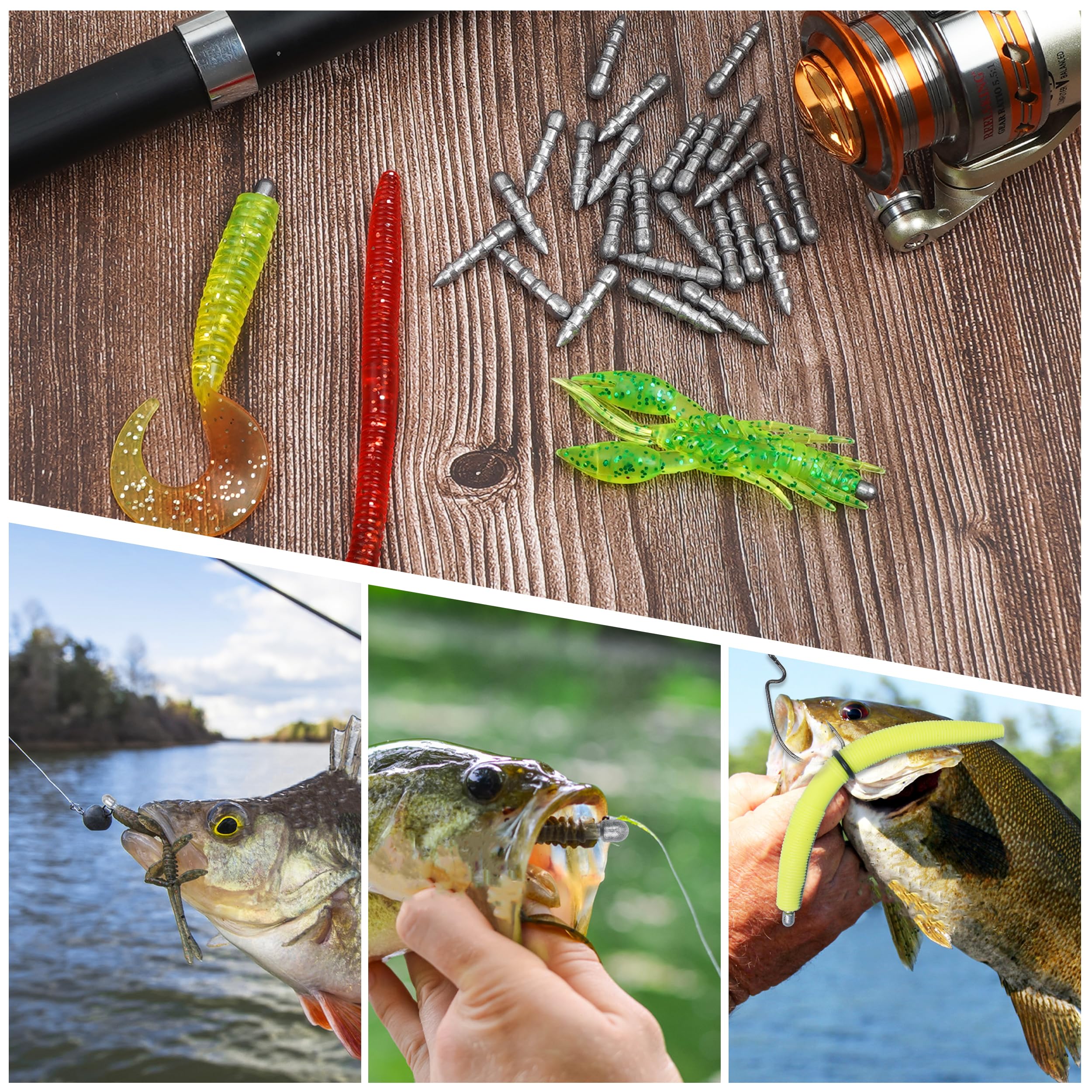 Kit de pesas de uñas de pesca, 50 piezas de plomos de inserción, pesas de gusano loco para pesca de lubina, señuelos de plástico suave, plomos de pesca de uñas, equipo de pesca de uñas, equipo de