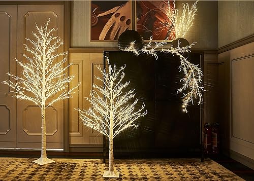 Miniatura 3 de LITBLOOM Guirnalda de abedul con luces de 6 pies, 120 luces de hadas enchufables, guirnalda de vid blanca iluminada para el hogar, chimenea, pared,