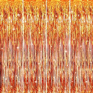 GOER 3.2 ft x 8.2 ft Metallic Tinsel Foil Fringe Curtains Party Photo Backdrop Party Streamers for Birthday,Graduation,New Year Eve Decorations Wedding Decor (4 Packs,Orange)