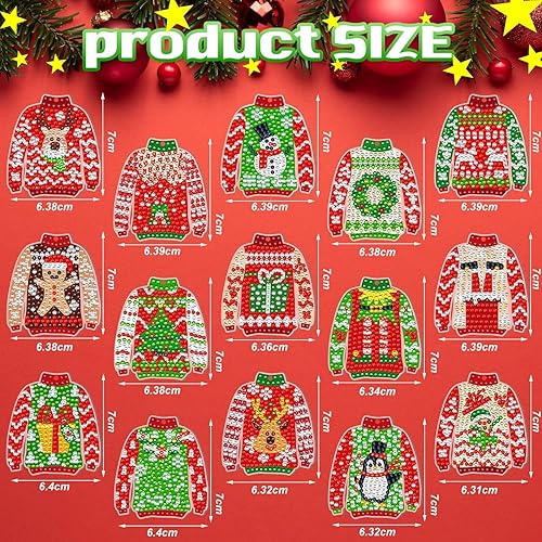 Miniatura 3 de BBTO 15 piezas de llavero de pintura de diamantes de Navidad, suéter feo 5D, adornos artísticos de diamantes de Navidad, kits de pintura de Navidad