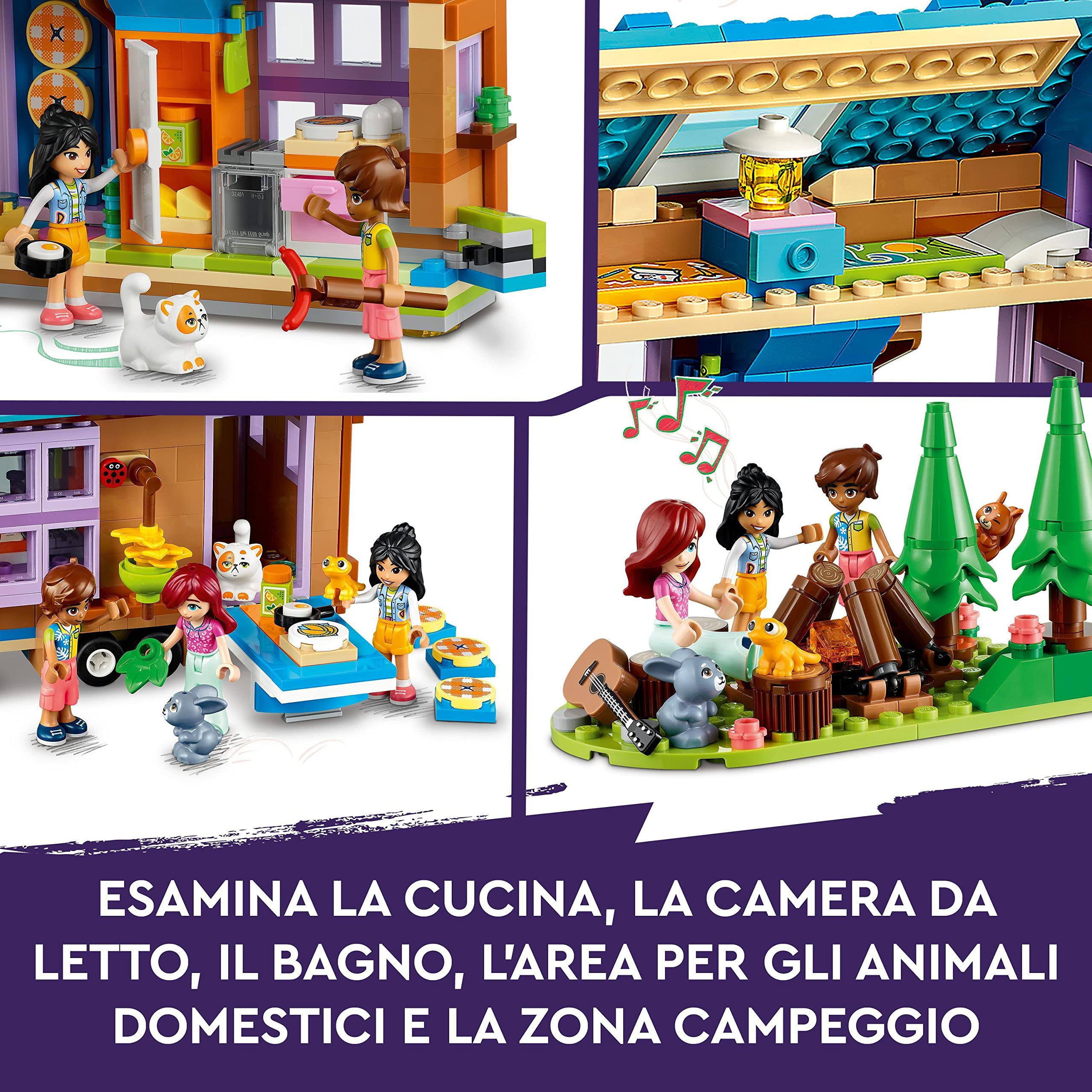 LEGO Friends Casetta Mobile, Playset con Roulotte Apribile e Macchina Giocattolo per Campeggio nella Foresta, Personaggi 2023 di Leo e Liann, Giochi per Bambini e Bambine da 7 Anni, Idee Regalo 41735