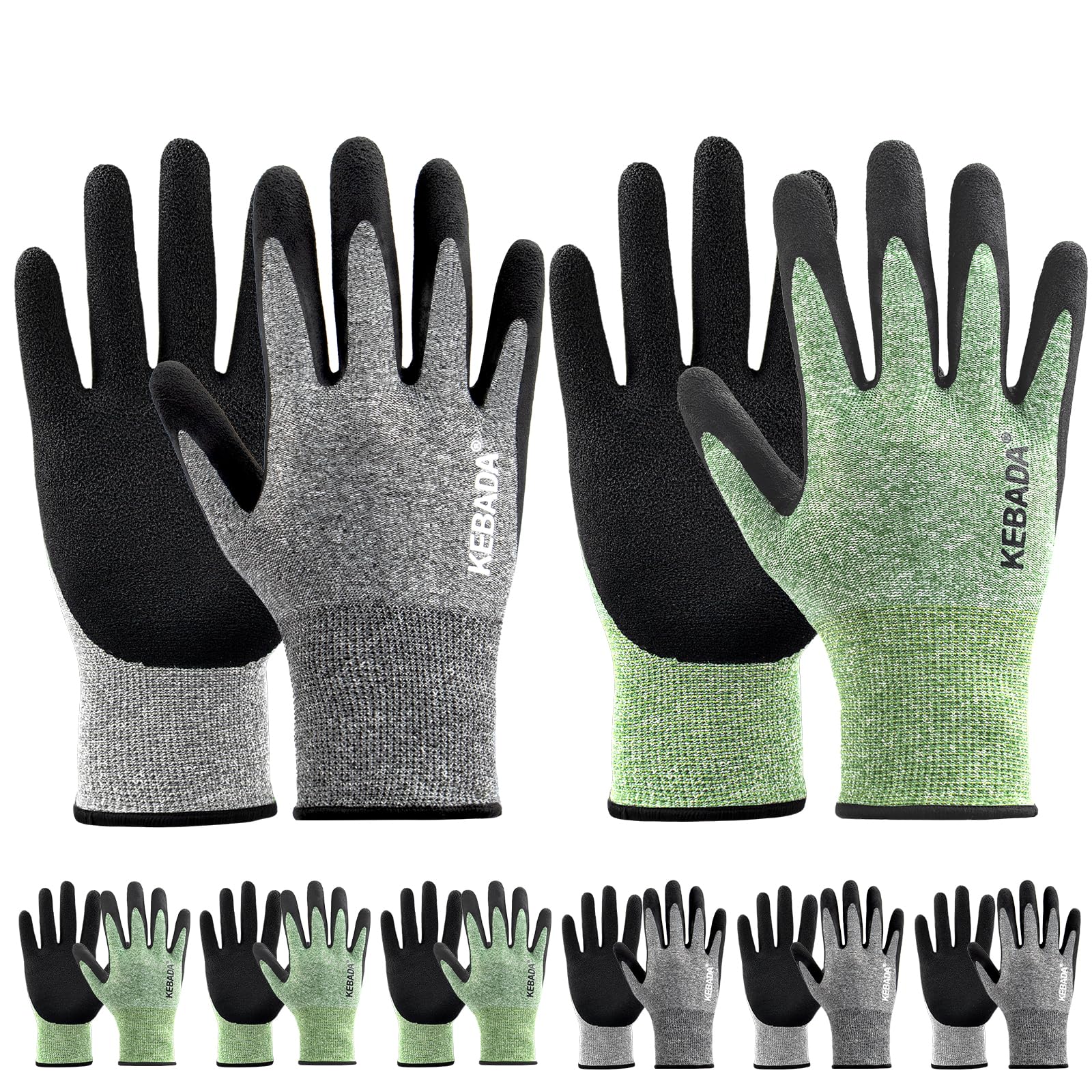 Kebada Gardening Gloves for Men, 6 Pairs Breathable Garden Gloves, Foam Latex Coated, Stretchable Knitting General Duty Work Gloves, Made from