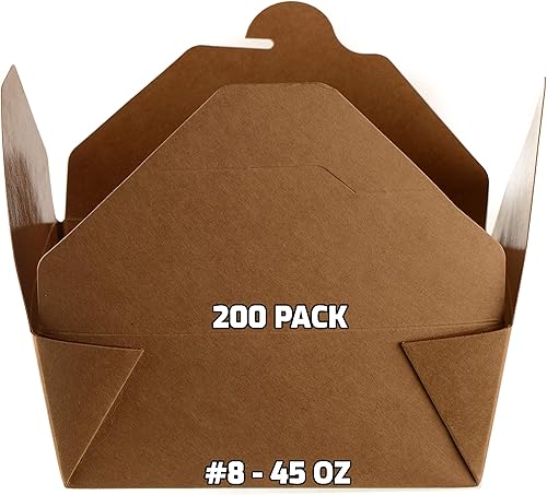 EcoQuality [Paquete de 200 recipientes para alimentos para llevar, 45 onzas, papel kraft marrón, cajas para llevar, resistentes a la grasa, para el