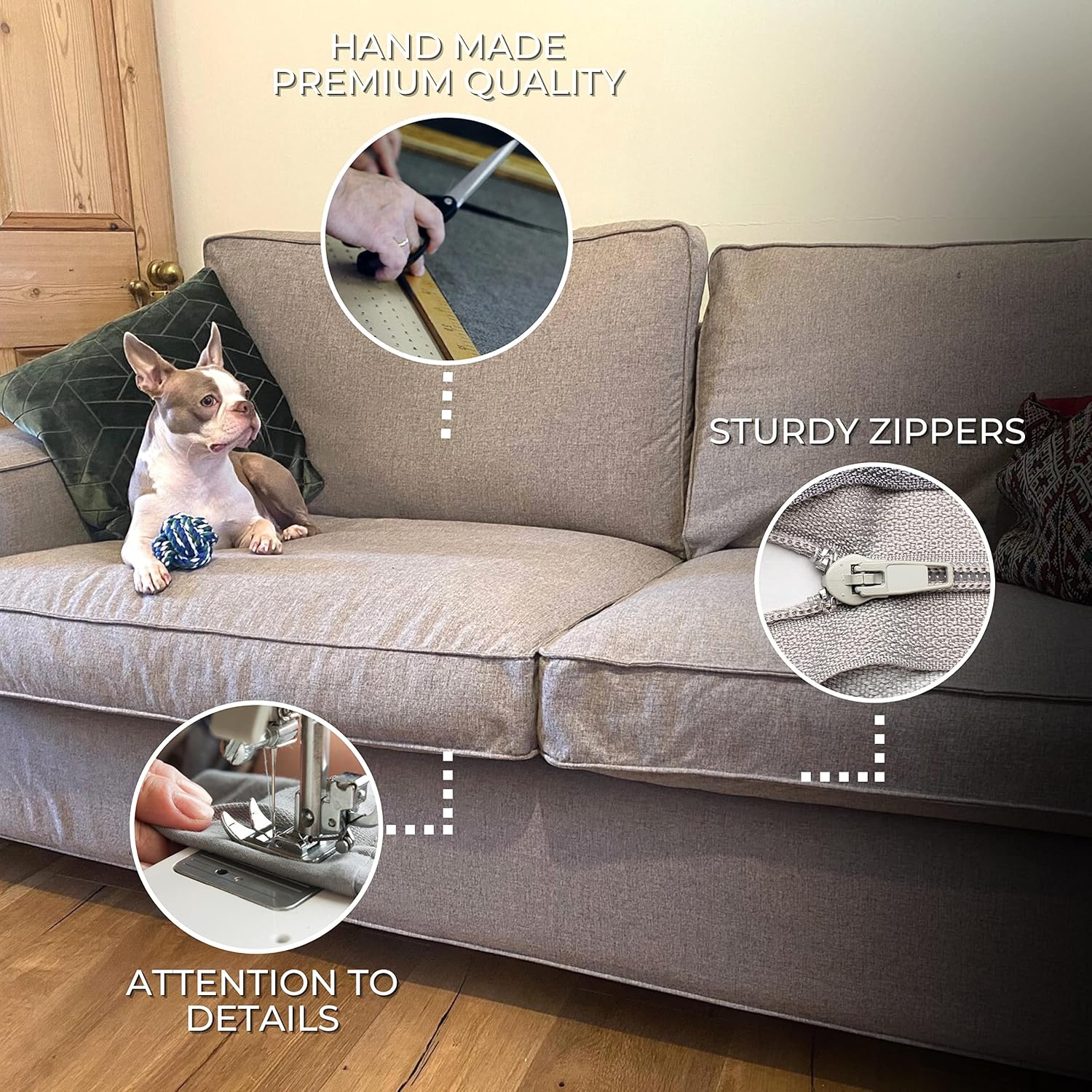 comfortly | Cover for Kivik 3 Seat Sofa, Replacement Slipcover, Heavy Duty 7 pcs Cover, Pets and Stain Proof Durable Nano-Tech Fabric, Easy to Clean & Replace (Cashmere Blends - Rabbit)