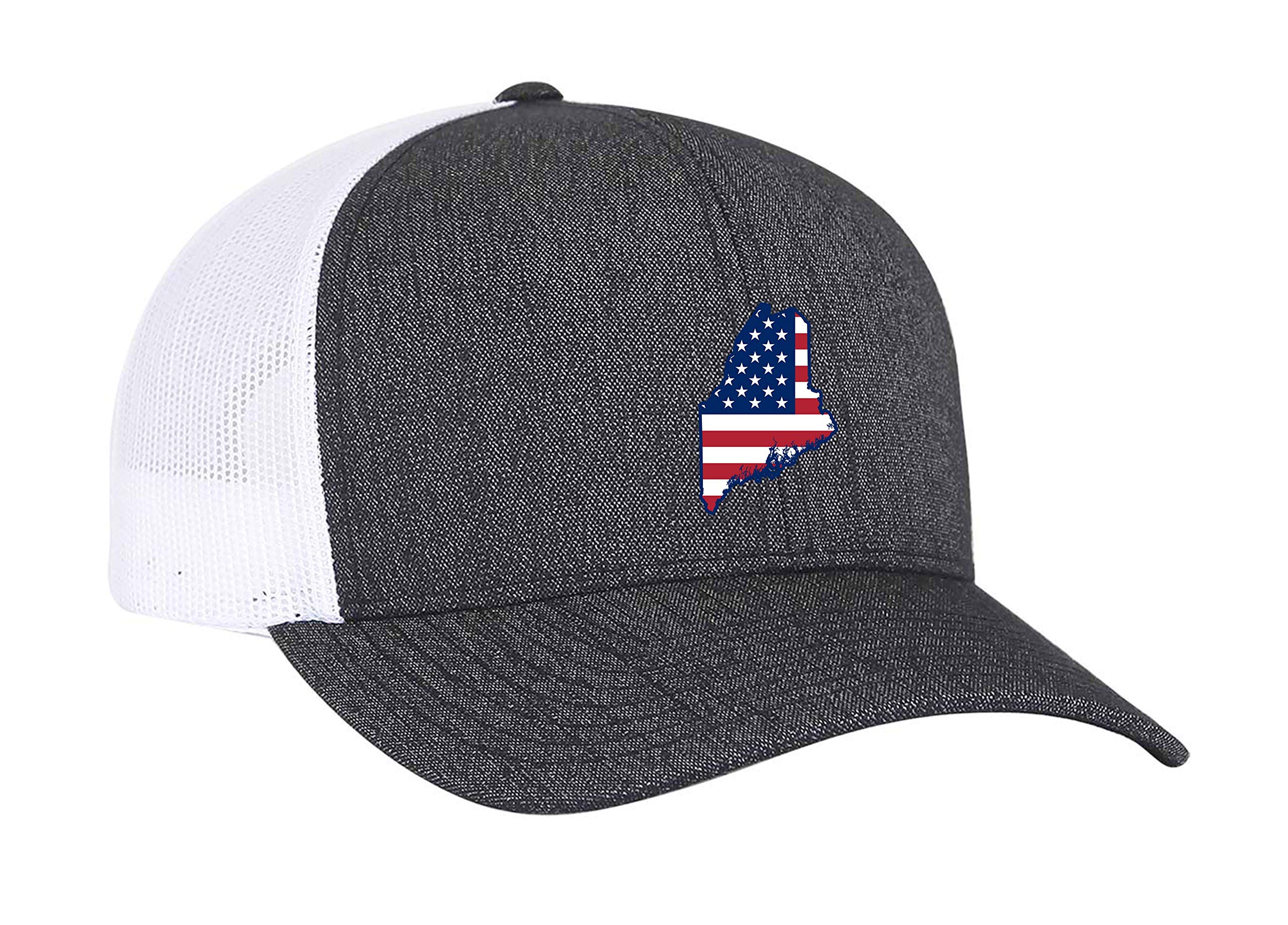 Heritage PrideBlack Heather and White American Flag Embroidered State Pride Hats-Maine, Maine, One size